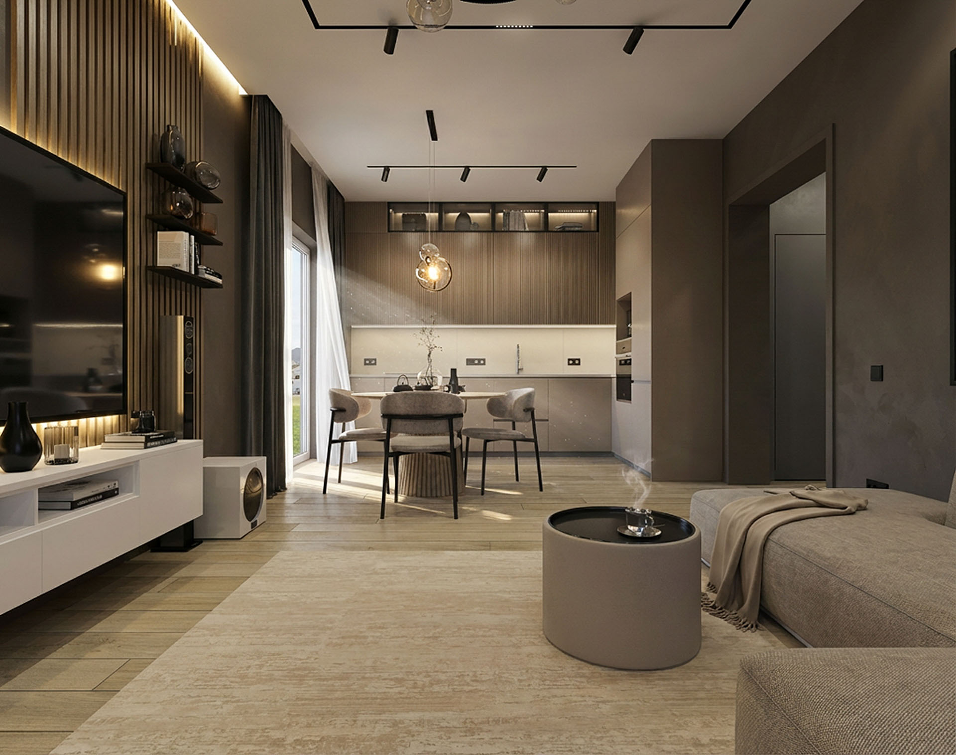 Дизайн кухни-гостиной Horizon House в современном стиле