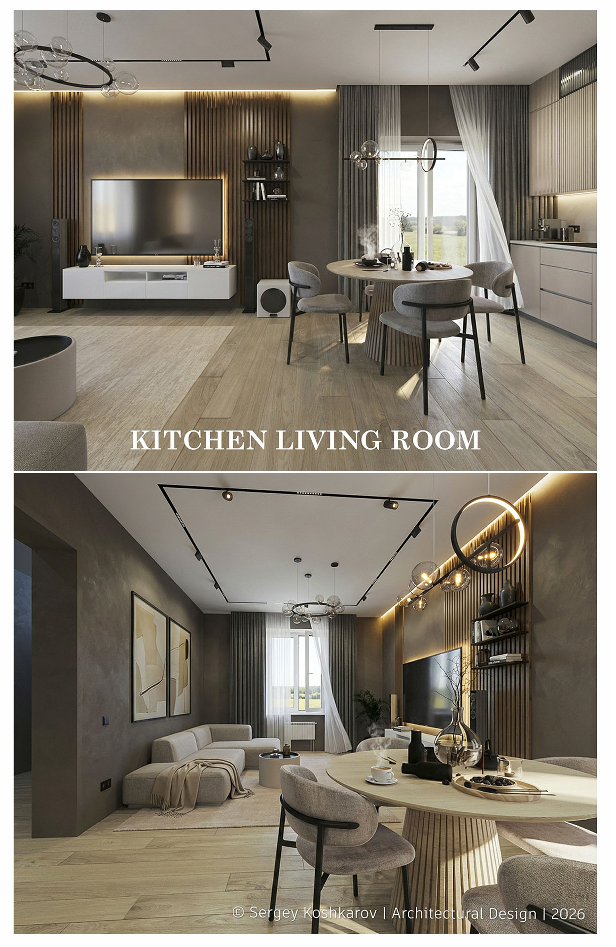 Современная кухня-гостиная дизайн проект Тюмень